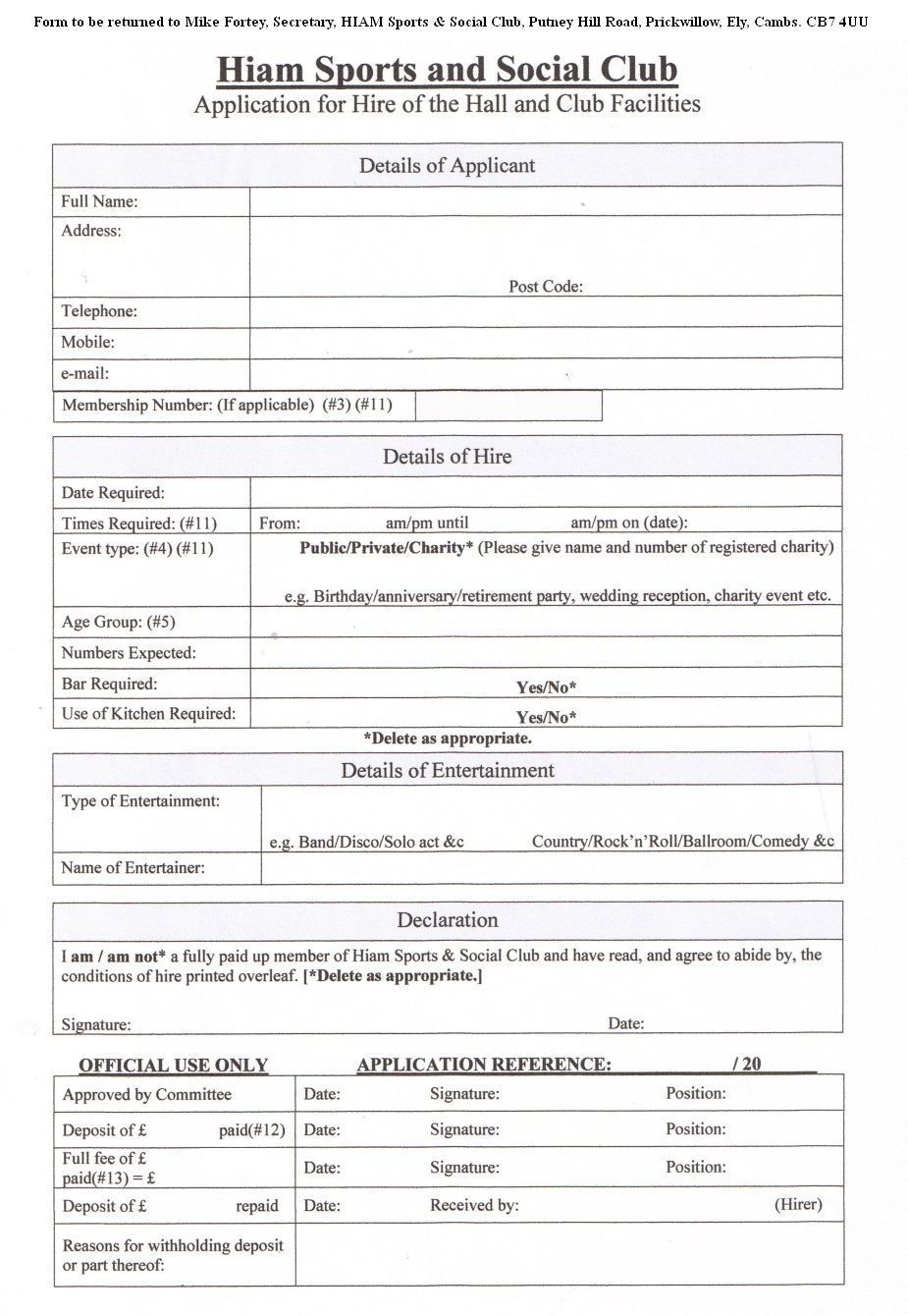 Hire Application Form